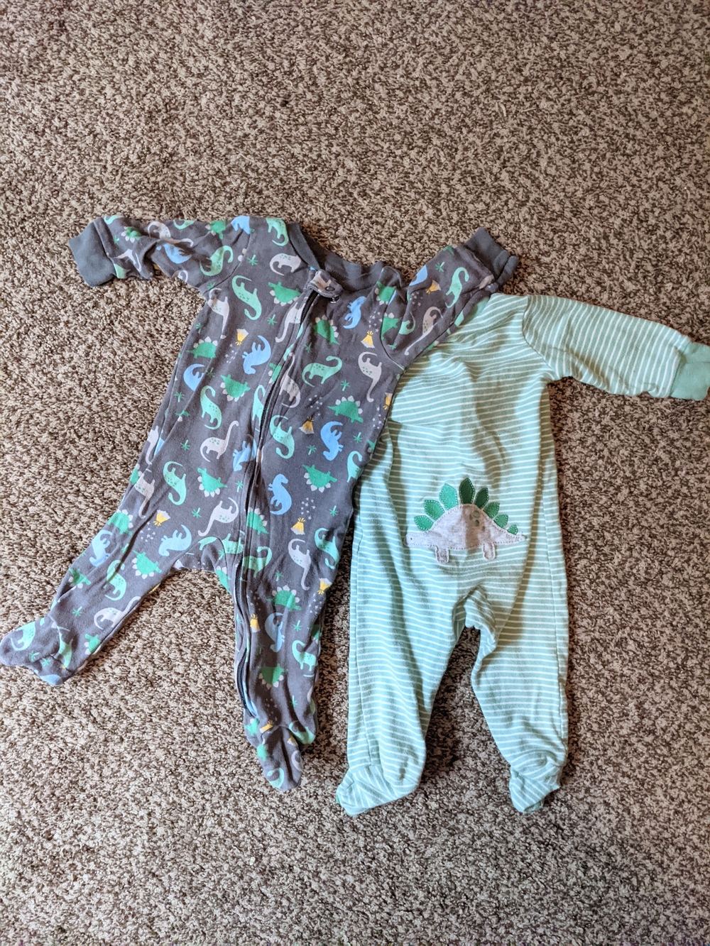 Bundle set lot of two dinosaur baby boy footies